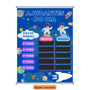 Banner escolar ajudantes do dia Lona fosca 480g 60x80cm colorido  Madeira, ponteira e cordinha 